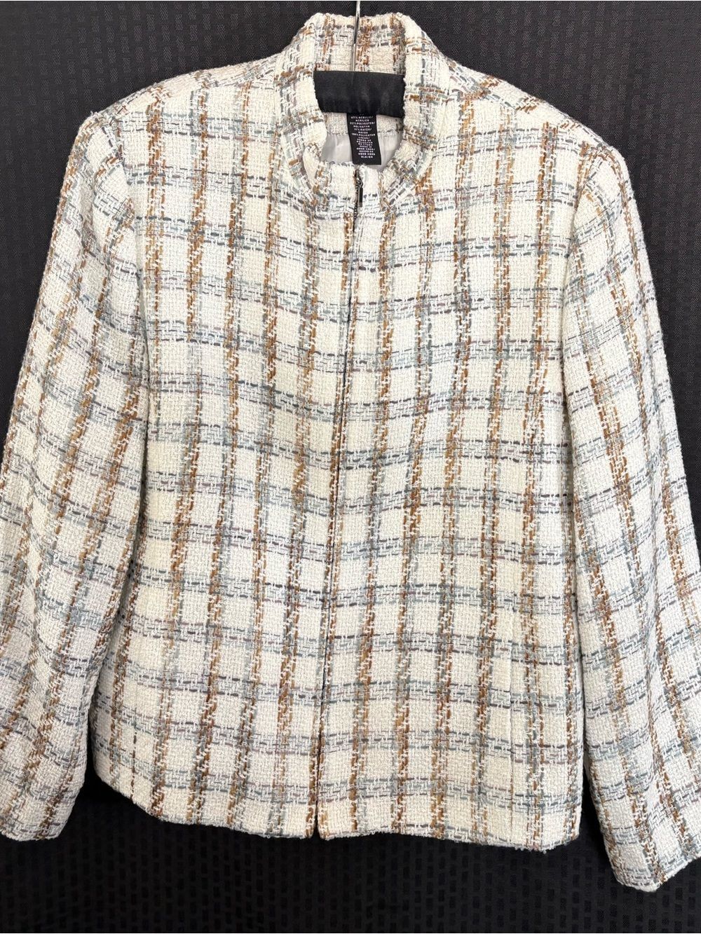 Norton McNaughton Cream Plaid Tweed Blazer with Brown & Gray Accents
